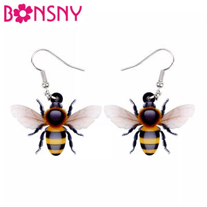 Acrylic Flying Honey Bee Insect Earrings Big Long Dangle Drop Novelty Animal Jewelry For Women Girls Ladies Teens Gift