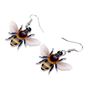 Acrylic Flying Honey Bee Insect Earrings Big Long Dangle Drop Novelty Animal Jewelry For Women Girls Ladies Teens Gift