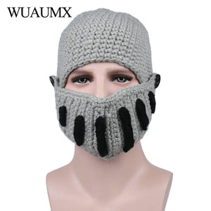 Winter Roman Hat Beanie Hats Warm Mask Knight Helmet Knitted Cap Handmade Gladiator Mask Novelty Hats
