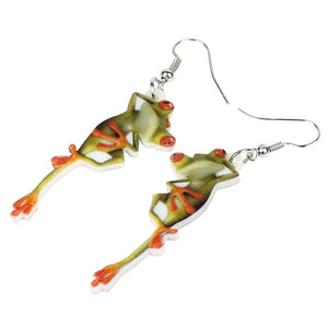 Cute Cartoon Frog Acrylic Drop Earrings Big Long Dangle Novelty Animal Jewelry For Women Girls Teen Charms Great Gift