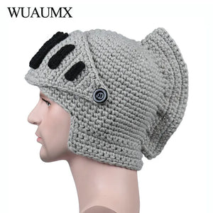 Winter Roman Hat Beanie Hats Warm Mask Knight Helmet Knitted Cap Handmade Gladiator Mask Novelty Hats
