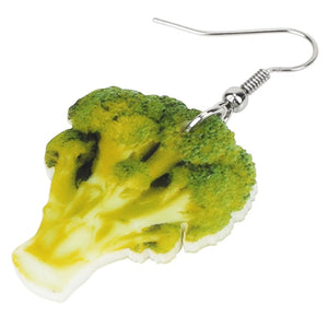 Novelty Acrylic Broccoli Earrings Big Long Dangle Cute Vegetable Drop Jewelry For Women Girls Ladies Teens Kids Foodie Great Gift