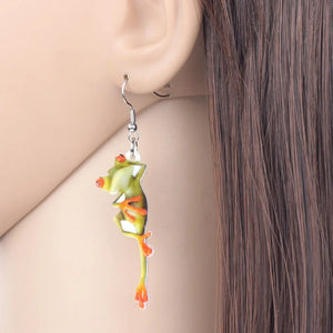 Cute Cartoon Frog Acrylic Drop Earrings Big Long Dangle Novelty Animal Jewelry For Women Girls Teen Charms Great Gift