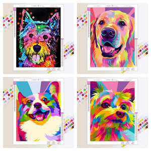 5D DIY Diamond Painting Colorful Cute Dogs Cross-Stitch Kit Full Diamond Embroidery Mosaic Art Home Decoration Personal Gifts