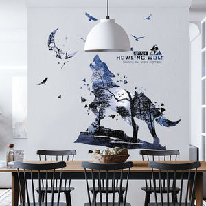 Self-Adhesive Silhouette Wolf Stickers Bedroom Living Room Decor Creative Personality Wall Decor Office Decoration Home Decor