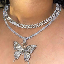 Load image into Gallery viewer, Big Butterfly Pendant Necklace Full Rhinestone Gold Silver Color Double Layer Cuban Choker Thick Chain Necklace Women Jewelry
