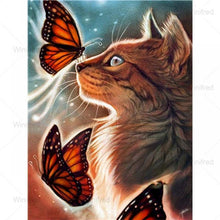 Load image into Gallery viewer, 5D DIY Diamond Embroidery Cat and Kitten Butterfly Full Square Round Drill Diamond Painting Cute Animal Cross Stitch Home Decor
