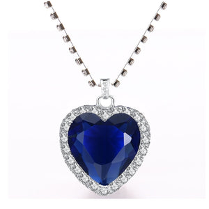 Titanic Heart of the Ocean Necklace Blue Heart Love Forever Pendant Necklace for Women Velvet Box Jewelry Gifts Movie Memorabilia