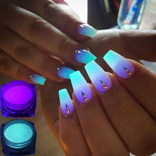 Load image into Gallery viewer, Glow in the Dark Neon Phosphor Nail Powder Glitter Dust Luminous Pigment Fluorescent Nail Powder Glows
