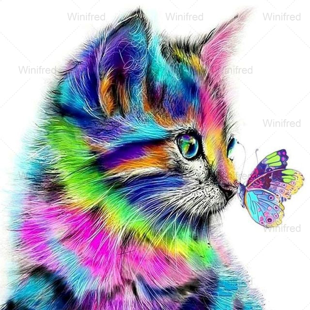 5D DIY Diamond Embroidery Cat and Kitten Butterfly Full Square Round Drill Diamond Painting Cute Animal Cross Stitch Home Decor