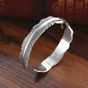 Open Adjustable Tibetan Silver Bangle Feather Shape Cuff Bracelet for Men Women Classic Jewelry Gift Accessories Bangles