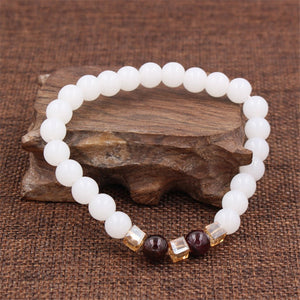 Top Natural White Chalcedony Garnet Bracelets &amp; Bangle For Women Jewelry Buddha Elastic Yoga Stone Bead Bracelet