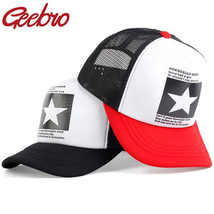 Geebro Fashion Five Point Star Pattern Baseball Cap Outdoor Baseball Hat Breathable Men Women Summer Mesh SnapbackCaps