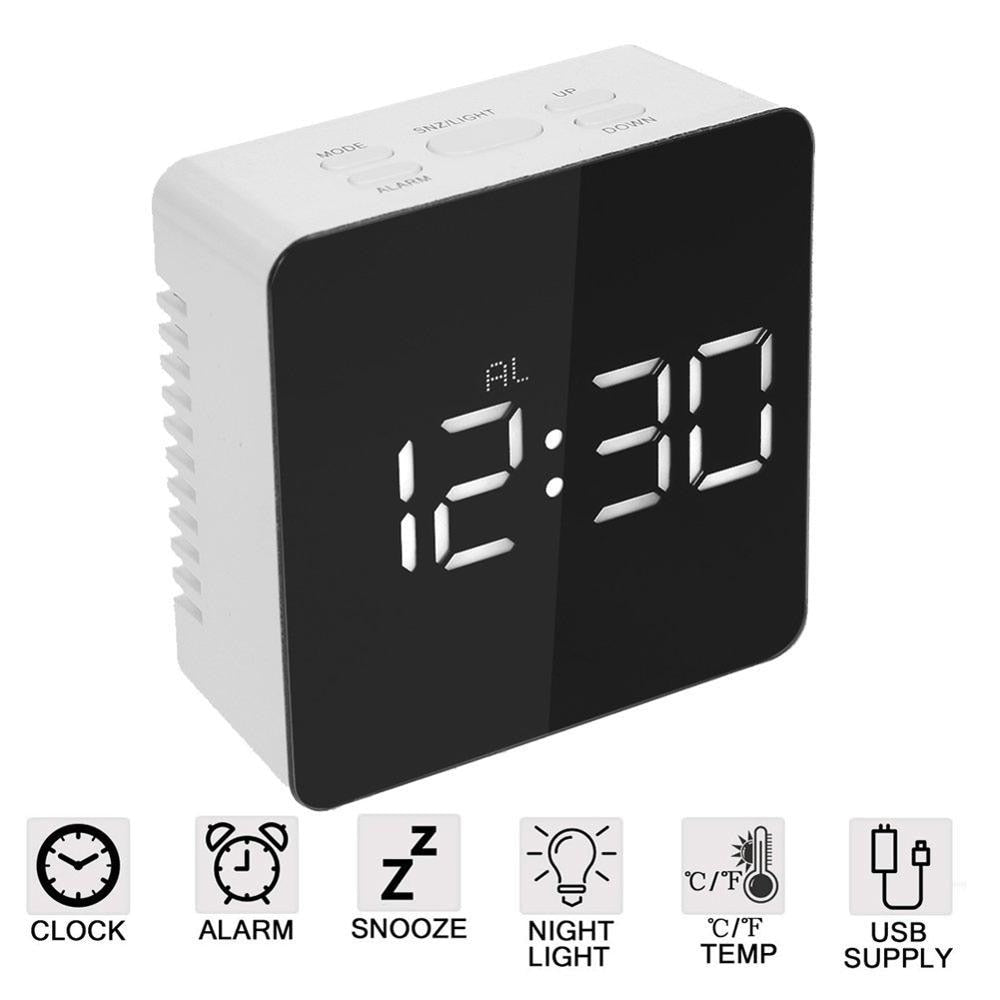 Multifunction LED Mirror Alarm Clock Digital Snooze Clock Display Time LED Night Light Table Cube Desktop Alarm Clock