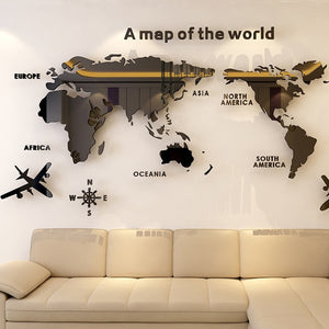 3D World Map Acrylic Solid Piece Waterproof Mold-proof Bedroom Office Wall Decal Sticker for Living Room Classroom Decoration Ideas
