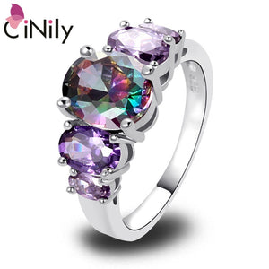 Luxurious Multi-Color Topaz Stone Ring Silver Plated Rainbow Color Fashion Jewelry Ring for Jewelry Fashion Woman Ring Gift