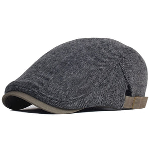 Vintage Style Newsboy Cap Unisex Winter Wool Thick Warm Herringbone Casual Stripe Berets Gatsby Flat Hat Peaked Adjustable Cap