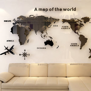 3D World Map Acrylic Solid Piece Waterproof Mold-proof Bedroom Office Wall Decal Sticker for Living Room Classroom Decoration Ideas