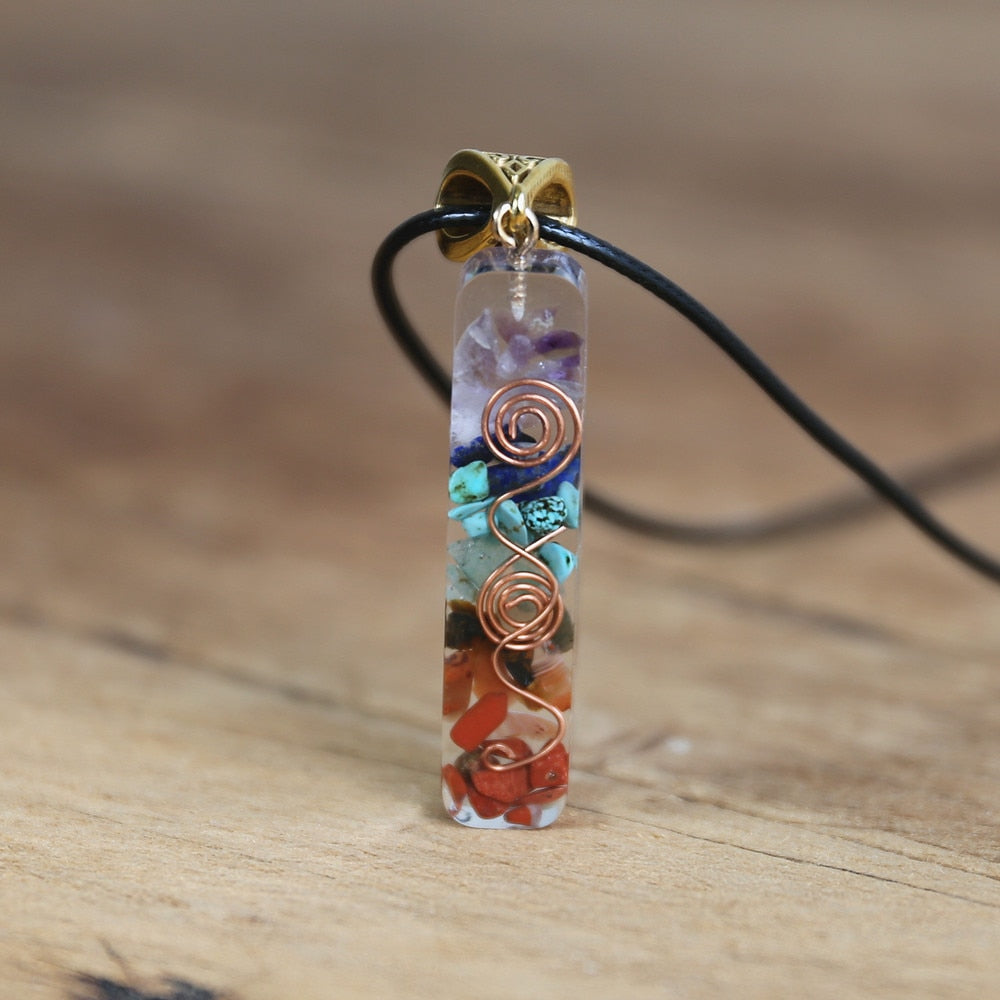 Natural 7 Chakra Orgone Energy Healing Pendant Necklace for Women Men Balance Chakra Stones Necklace for EMF Protection Centering