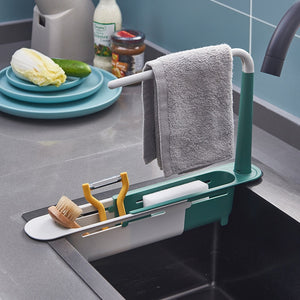 Kitchen Sink Shelf Telescopic Towel Holder Sinks Organizer Soap Sponge Holder Sink Drain Rack Storage Basket Kitchen Gadgets Accessories