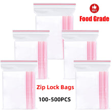 Load image into Gallery viewer, 100-500PCS Resealable Zip Lock Plastic Bags Self Seal Clear Poly Bag Food Storage Package Pouches Vacuum Fresh Organize Bag
