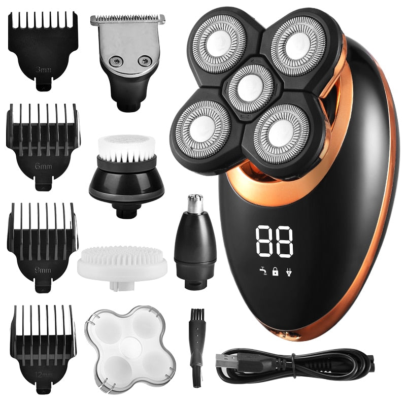 IPX7 Waterproof Electric Shaver Razor for Men Beard Hair Trimmer Rechargeable Bald Head Shaving Machine LCD Display Grooming Kit