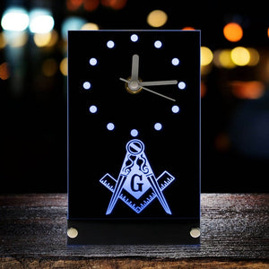 Masonic Mason Freemason Electronic Table Clock Masonic Signs Square & Compass Freemason Logo Desk Clock Watch With LED Backlight