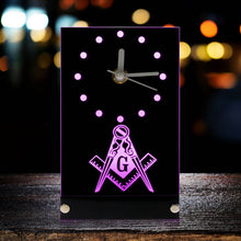 Load image into Gallery viewer, Masonic Mason Freemason Electronic Table Clock Masonic Signs Square &amp; Compass Freemason Logo Desk Clock Watch With LED Backlight
