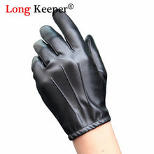 Load image into Gallery viewer, Thin Style Non-Slip PU Leather Driving Gloves Men Long Keeper Fashion Black PU Leather Gloves Male Full Fingers Palm Touchscreen
