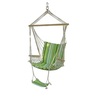 Portable Garden Hanging Chair Cotton Rope Swings Seat Hammock Swinging Wood Outdoor Indoor Swing Seat Chair with Foot Pad