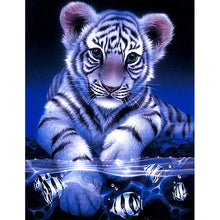Load image into Gallery viewer, 5D DIY Diamond Painting White Tiger Cub Full 3D Round/Square Drill Embroidery Cross Stitch 5D Home Decor Animal Art
