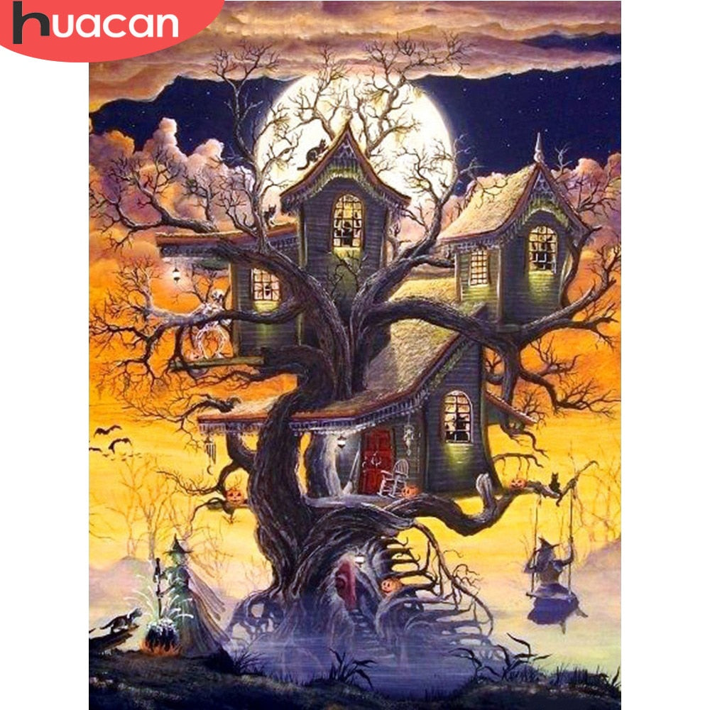 Halloween Tree Diamond Painting DIY Diamond Painting Kit Full Square Drill Embroidery Witch Landscape with Paint Diamonds