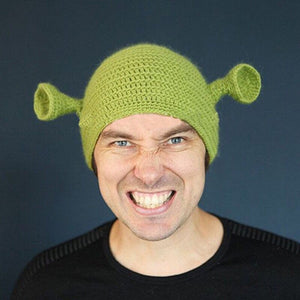 Unisex Monster Shrek Hat Wool Winter Knitted Hats Green Party Funny Beanie Skullies Cap for Women Men Pure Handmade