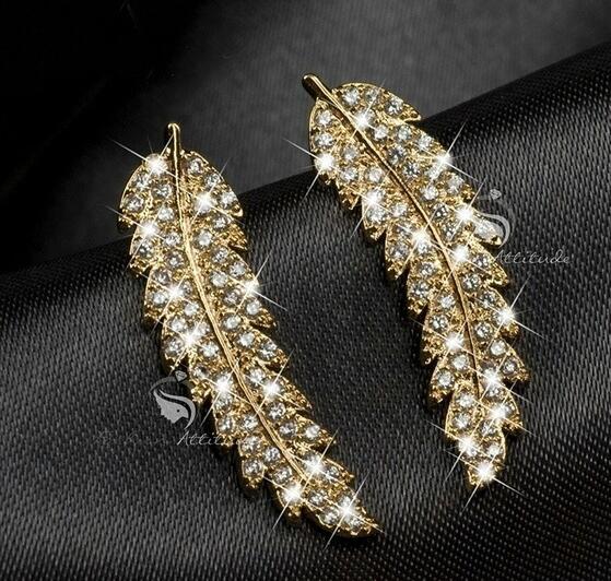 Fashion Feather Stud Earrings for Women Wedding Fine Jewelry Angle Wing CZ Leaves Earrings Brincos pendientes Xmas Gifts