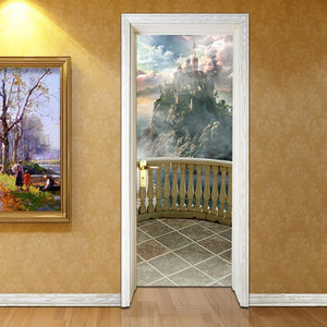 Custom Size Landscape Wood Door Stickers For Living Room Bedroom PVC Self Adhesive Wallpaper Waterproof Renovation Mural Decals