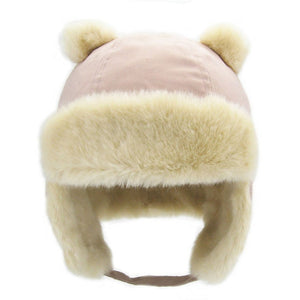 Kids Thickened Fur Hats Winter Windproof Keep Warm Hat for Girls Boys Cute Little Ear Ushanka Cap Children 0-4 Years Bomber Cap
