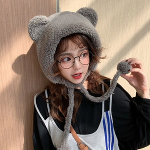 Winter hat cute cartoon cartoon, plush, photo prop, warm bear bear hat, Korean version, Meng Mei, autumn and winte warm hat wint