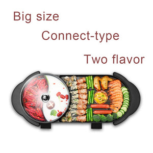 Electric Heating BBQ Household Grill Disconnected Two flavor Hot Pot Smokeless Barbecue Machine Electric Oven Cabob Machine
