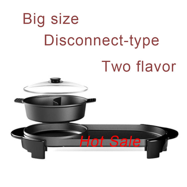 Electric Heating BBQ Household Grill Disconnected Two flavor Hot Pot Smokeless Barbecue Machine Electric Oven Cabob Machine