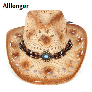 Men's Cowboy Hat Women Retro Vintage Turquoise Leather Strap Cowboy Cowgirl Caps Western Summer Sun Hat