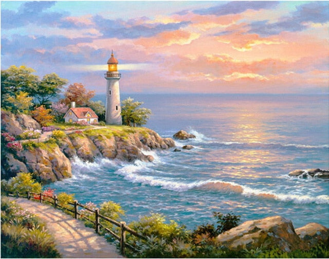 Seaside Lighthouse 5D Rhinestone Paintings DIY Full Drill Select Square Round Diamonds Arts Crafts Embroidery Inlay Diamond Paintings Home Decoration