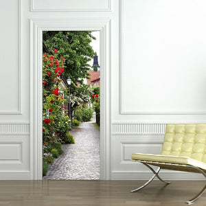 DIY 3D PVC Self Adhesive Wallpaper Beautiful Landscape Door Sticker For Living Room Bedroom Waterproof Mural Decals deursticker