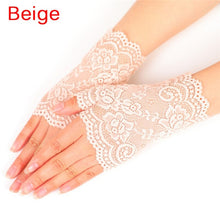 Load image into Gallery viewer, Lady&#39;s Fingerless Black Floral Lace Gloves Summer Thin Wedding Gloves Gothic Sexy Short Hollow White Red Party Gloves
