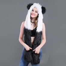 Load image into Gallery viewer, 10 Styles Faux Fur Hood Animal Hat Ear Flaps Hand Pockets 3 in1 Animal Hat Wolf Plush Warm Earmuff Animal Cap with Scarf Gloves
