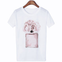 Load image into Gallery viewer, Women Clothes Summer Short Sleeve Fashion Perfume Flower Woman Female T-shirt Leisure Vogue Thin Section Printed Tshirt Top

