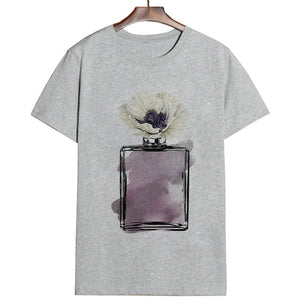 Women Clothes Summer Short Sleeve Fashion Perfume Flower Woman Female T-shirt Leisure Vogue Thin Section Printed Tshirt Top