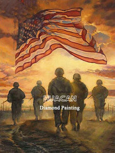 Military American Flag Firefighter Mosaic 5D Diamond Painting Scenery Full Drill Embroidery Diamond Art PTSD Therapy Home Decoration