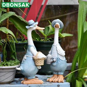 Duck Ornaments Resin Artificial Duck Garden Sculpture Animal Statue Couple Decoration Simulation Pond Decor Landscape Crafts