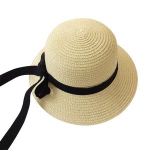 Girls Summer Cap Black Ribbon Decorate Wavy Straw Hat For Girls Children Panama Hat Kids Sun Cap Baby Beach Hats