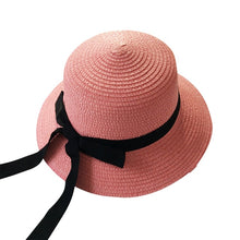 Load image into Gallery viewer, Girls Summer Cap Black Ribbon Decorate Wavy Straw Hat For Girls Children Panama Hat Kids Sun Cap Baby Beach Hats
